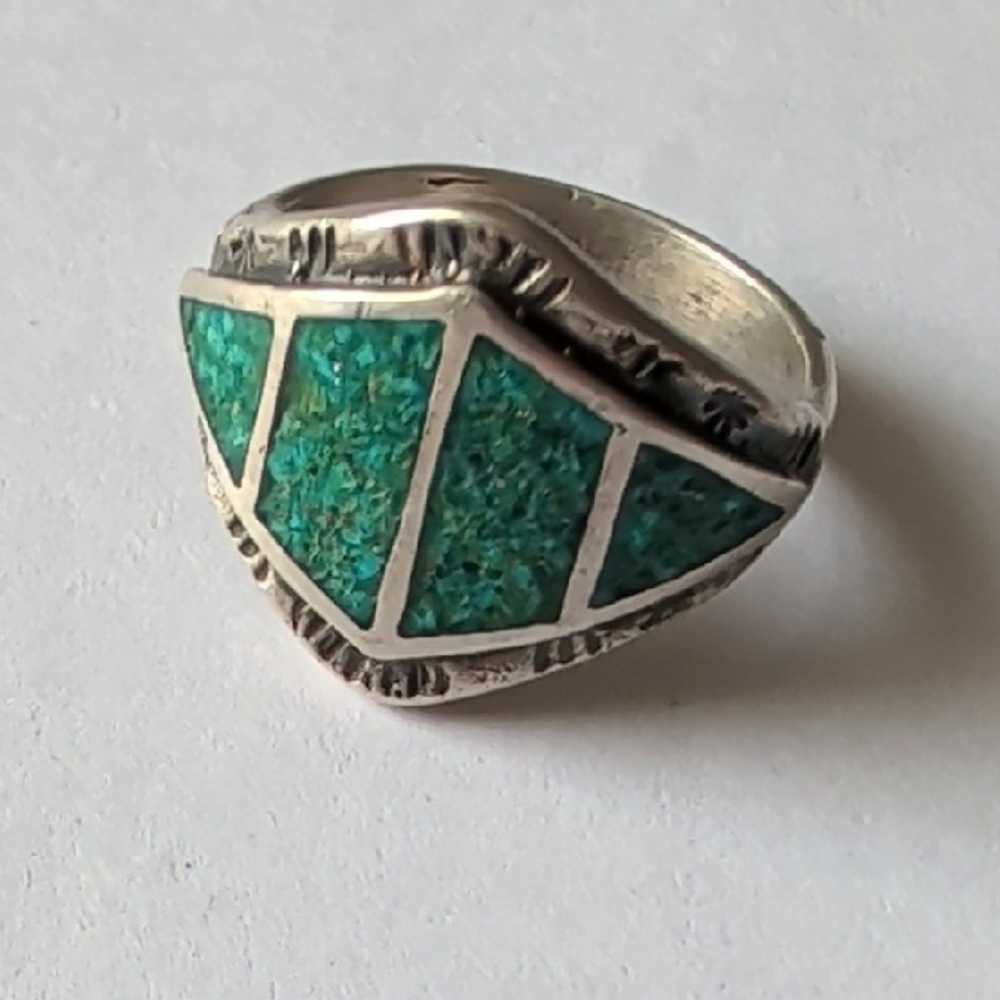 Vintage Silver Turquoise Inlay Ring
